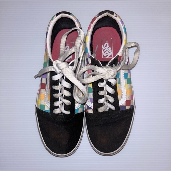 Vans Multi Colored Checkered Skate Athletic Shoes Unisex Missy Old Skool Sz. 5.5 - Picture 1 of 9
